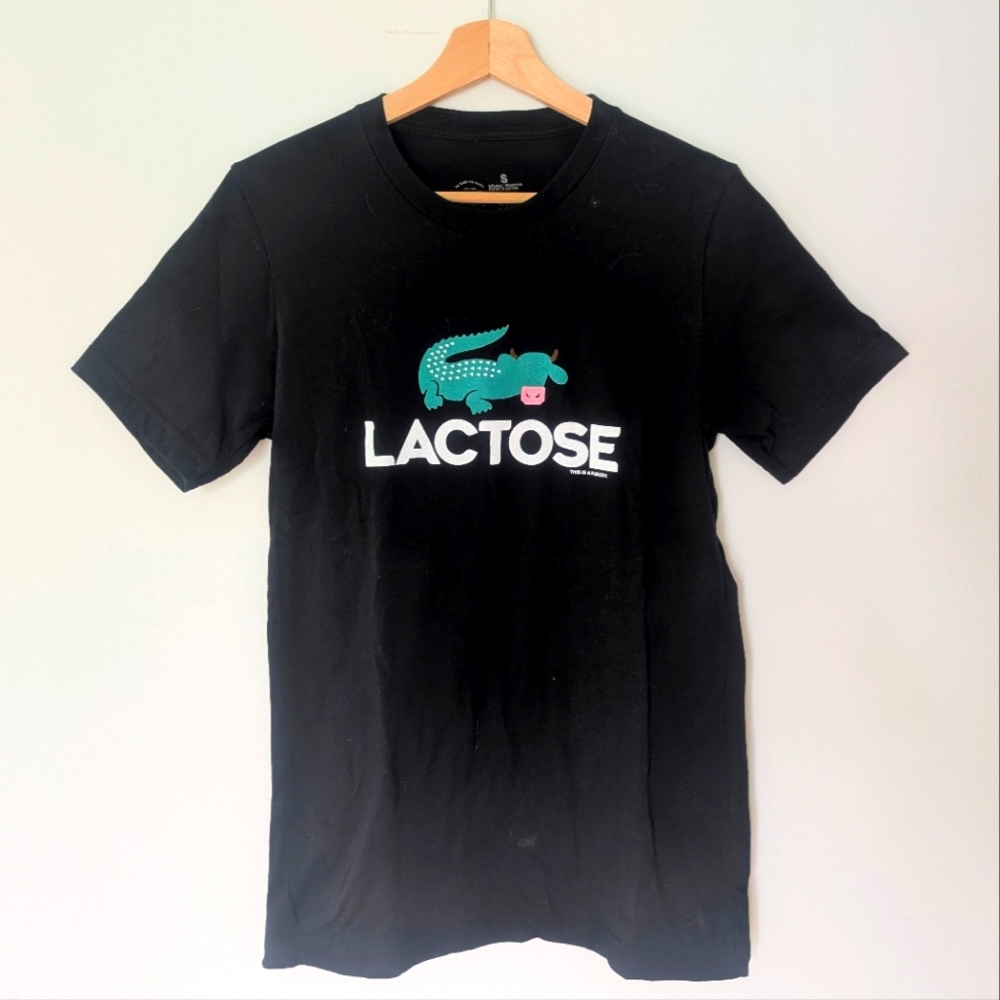 COWS LACTOSE Haute COWture Black Graphic Lacoste Parody T-Shirt (Small)